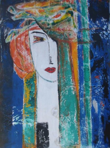 Painting titled "Portrait de femme" by Mireille Gratier De Saint Louis, Original Artwork, Oil