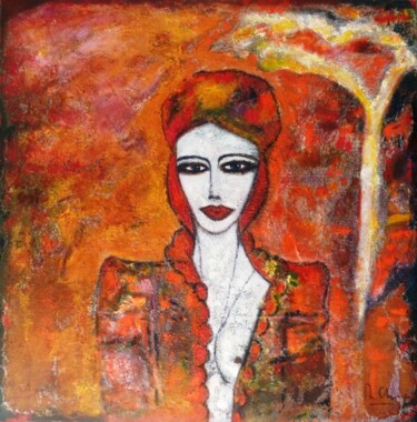 Painting titled "femme-rouge" by Mireille Gratier De Saint Louis, Original Artwork, Oil