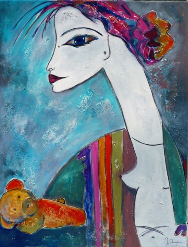 Peinture intitulée "femme-fleur.jpg" par Mireille Gratier De Saint Louis, Œuvre d'art originale, Huile