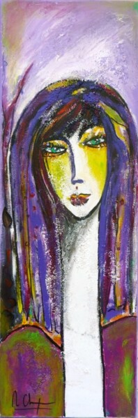 Peinture intitulée "portrait-violet-60x…" par Mireille Gratier De Saint Louis, Œuvre d'art originale