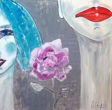 Painting titled "La rose" by Mireille Gratier De Saint Louis, Original Artwork, Acrylic