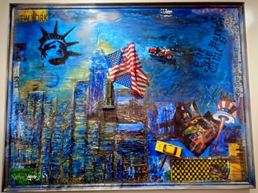 Peinture intitulée "New York bleu!" par Mireille Lancelin Lm Art Honfleur, Œuvre d'art originale, Acrylique Monté sur Châssi…