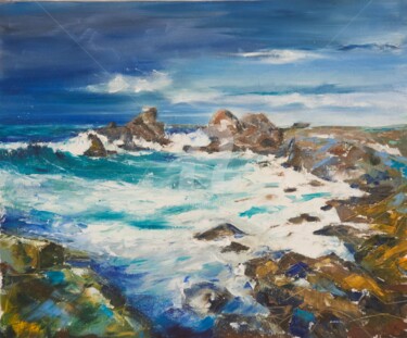 Painting titled "Tempete vers Portsa…" by Mireille Le Polles, Original Artwork, Oil