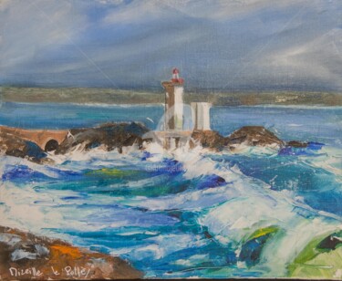 Malerei mit dem Titel "phare du MINOU" von Mireille Le Polles, Original-Kunstwerk, Öl Auf Andere starre Platte montiert