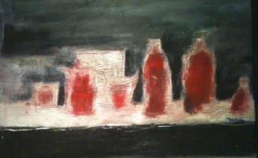 Painting titled "NATURE MORTE ROUGE" by Mireille Matricon, Original Artwork, Oil