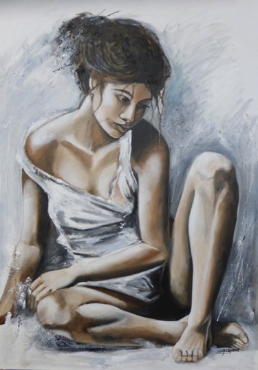 Pintura intitulada "La pause de Lou" por Mireille Stuckens, Obras de arte originais