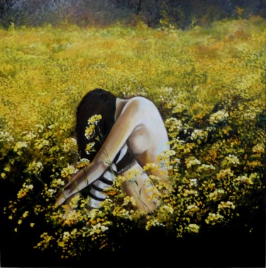 Pintura intitulada "yellow flowers" por Mireille Stuckens, Obras de arte originais, Acrílico