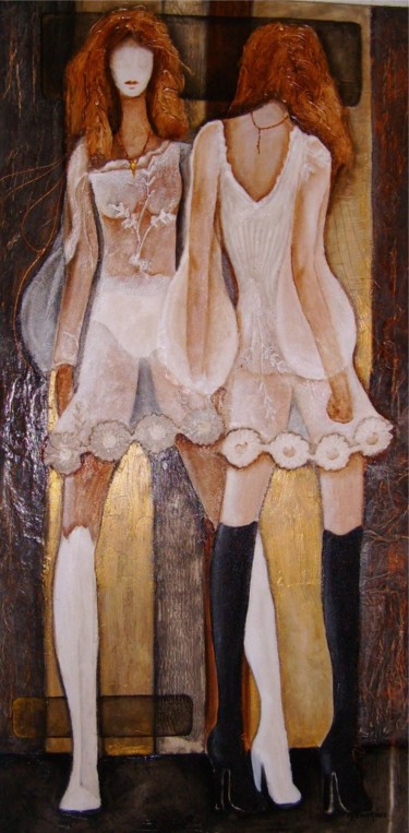 Pintura intitulada "Twin girls" por Mireille Stuckens, Obras de arte originais, Acrílico