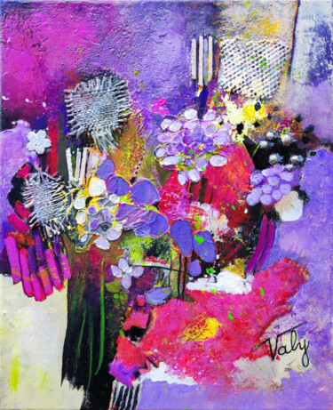 Painting titled "Petites fleurs" by Mireille Taupin (Valy), Original Artwork, Acrylic Mounted on Wood Stretcher frame
