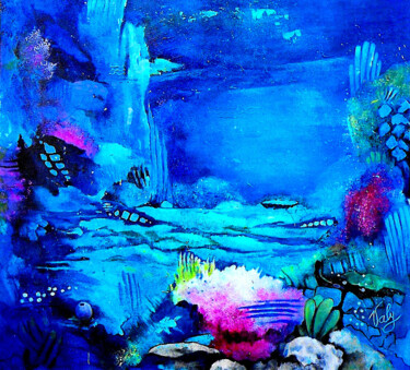 제목이 "Profondeurs océannes"인 미술작품 Mireille Taupin (Valy)로, 원작, 아크릴 나무 들것 프레임에 장착됨