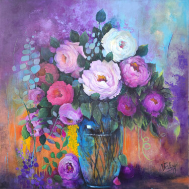 Картина под названием "Roses et pivoines" - Mireille Taupin (Valy), Подлинное произведение искусства, Акрил
