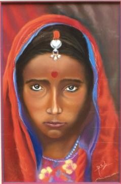 Painting titled "Jeune femme indienn…" by Mireille Cauchi-Boulmet, Original Artwork