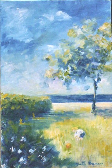 Painting titled "Océane en vacances" by Mireille Herrmann, Original Artwork