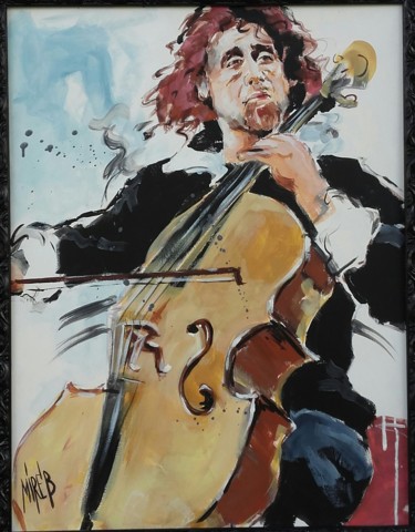 Painting titled "Violoncellista" by Mirela Balan, Original Artwork, Acrylic