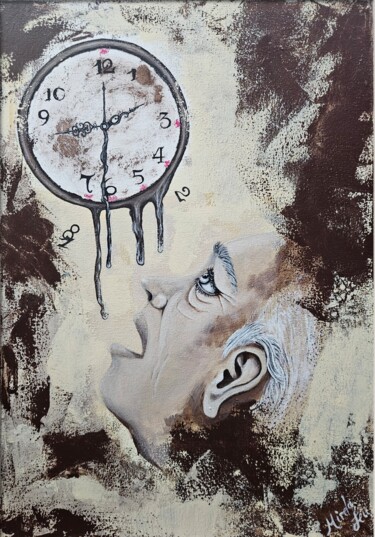 Painting titled "Time is the enemy" by Mirela Leu, Original Artwork, Acrylic