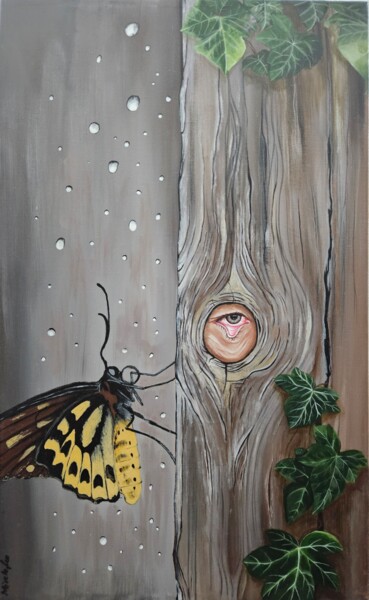Painting titled "The eye & butterfly" by Mirela Leu, Original Artwork, Acrylic