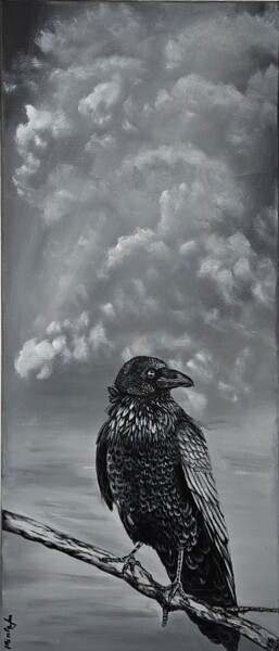 Pintura intitulada "The crow" por Mirela Leu, Obras de arte originais, Acrílico