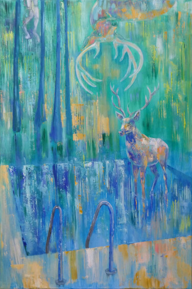 Pintura intitulada "Het heersende hert" por Miriam Van Cleemput, Obras de arte originais, Óleo