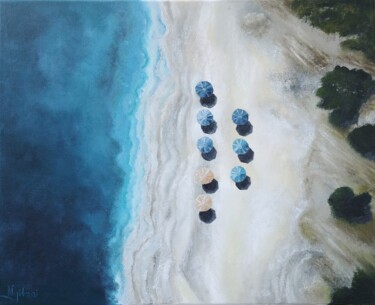 Painting titled "Beach" by Mirian Nyitrai, Original Artwork, Oil Mounted on Wood Stretcher frame