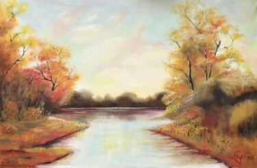 Painting titled "Silence on the lake" by Mirian Nyitrai, Original Artwork, Oil