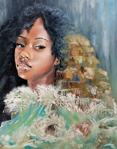 Pintura titulada "Girl at the rock" por Mirian Nyitrai, Obra de arte original, Oleo