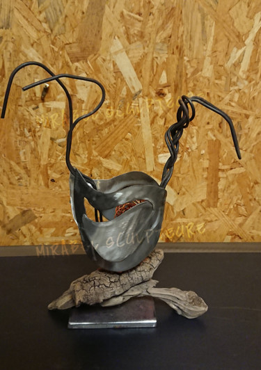 Sculpture titled "Oiseau Spatule à gr…" by Mirinbeaujolais - Mirabelle, Original Artwork, Metals