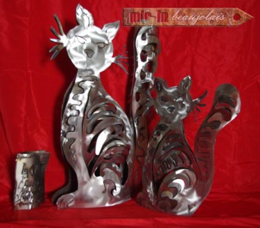 Sculpture titled "CHATS de métal" by Mirinbeaujolais - Mirabelle, Original Artwork, Metals