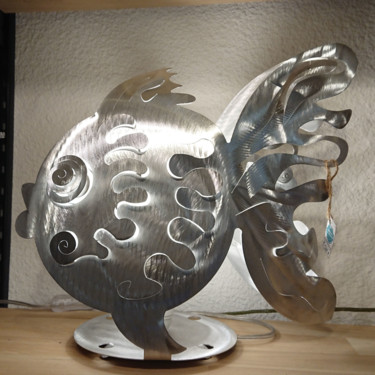 Artisanat intitulée "Lampe POISSON ROND" par Mirinbeaujolais - Mirabelle, Œuvre d'art originale