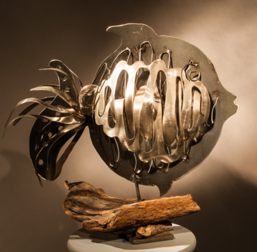 Sculpture titled "ECTOPLASME poisson…" by Mirinbeaujolais - Mirabelle, Original Artwork, Metals