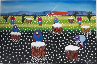 Pintura titulada "Colheita de algodão…" por Mirinho, Obra de arte original, Acrílico