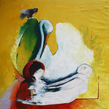 Schilderij getiteld "Leda e il cigno" door Mirio Citron, Origineel Kunstwerk, Olie