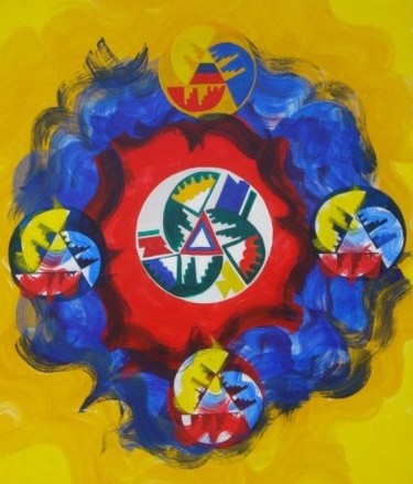 Painting titled "Mandala Bandera de…" by Mirna Salamanques, Original Artwork, Oil