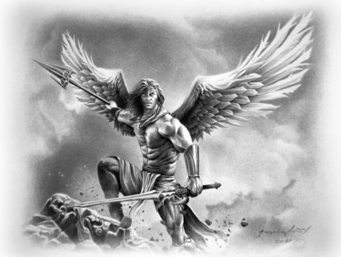 Zeichnungen mit dem Titel "ANGEL WARRIOR" von Miro Gradinšćak, Original-Kunstwerk, Graphit