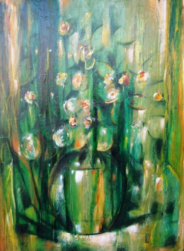 Pittura intitolato "Flores Verdes" da Miro, Opera d'arte originale, Acrilico