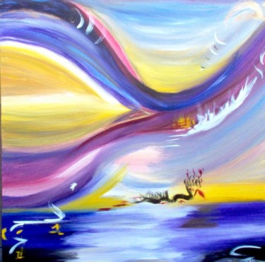 Peinture intitulée "Le lac céleste-Pasc…" par Miroir Des Emotions Atelier D'Expression  Issoudu, Œuvre d'art originale