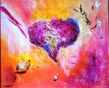 Peinture intitulée "Un coeur d'Or-Pasca…" par Miroir Des Emotions Atelier D'Expression  Issoudu, Œuvre d'art originale