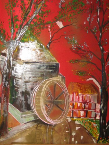Painting titled "Abandoned water-mill" by Miki, Original Artwork, Acrylic