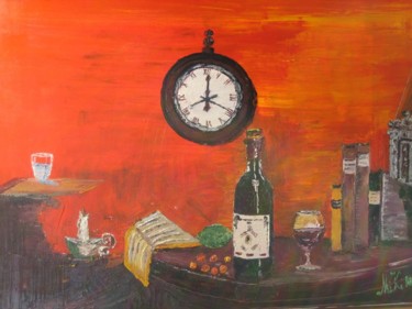 Painting titled "Winetime" by Miki, Original Artwork, Oil