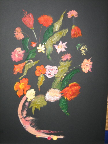 Malerei mit dem Titel "Flowers in the dark" von Miki, Original-Kunstwerk, Öl