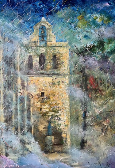 Malerei mit dem Titel "Catedral en Almería" von Miroslav Spadrna, Original-Kunstwerk, Acryl Auf Keilrahmen aus Holz montiert