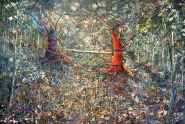 Картина под названием "Abrazo perpetuo-per…" - Miroslav Spadrna, Подлинное произведение искусства, Акрил Установлен на Дерев…