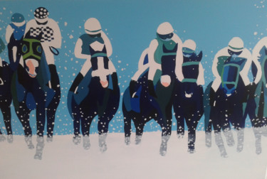 Painting titled "Course dans la neige" by Mirou Navalon, Original Artwork, Acrylic Mounted on Wood Stretcher frame