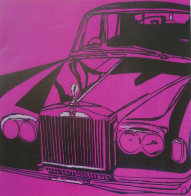 Painting titled "Pink Rolls Royce" by Mirou Navalon, Original Artwork, Acrylic Mounted on Wood Stretcher frame