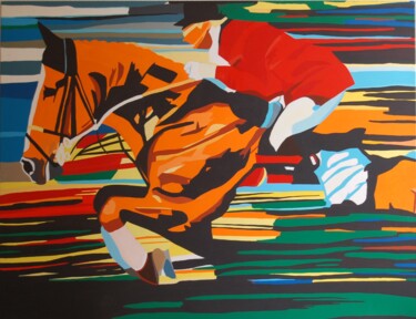 Schilderij getiteld "Le Champion" door Mirou Navalon, Origineel Kunstwerk, Acryl Gemonteerd op Frame voor houten brancard