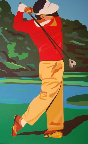 Malerei mit dem Titel "Le grand Golfeur au…" von Mirou Navalon, Original-Kunstwerk, Acryl Auf Keilrahmen aus Holz montiert