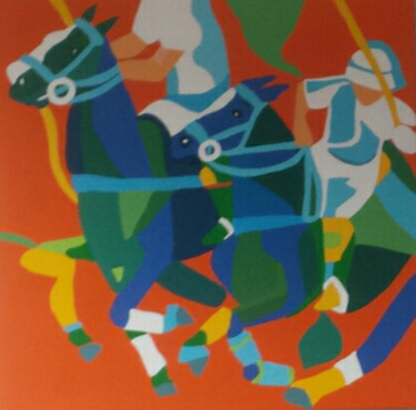 Painting titled "partie de polo" by Mirou Navalon, Original Artwork, Acrylic Mounted on Wood Stretcher frame