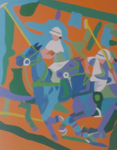Painting titled "2 joueurs de polo" by Mirou Navalon, Original Artwork, Acrylic Mounted on Wood Stretcher frame