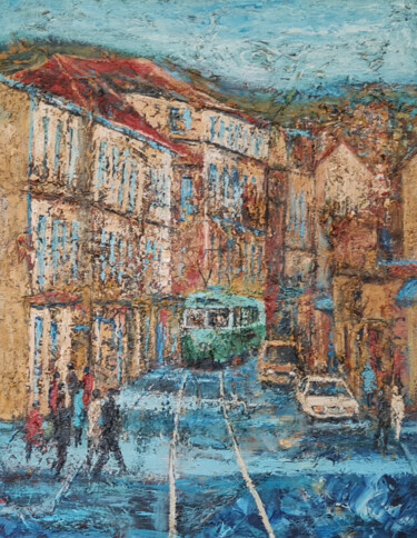 Malerei mit dem Titel "Stadtleben" von Mirsada Masal, Original-Kunstwerk, Öl