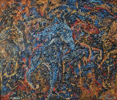Painting titled "Pferde II" by Mirsada Masal, Original Artwork, Oil Mounted on Wood Stretcher frame