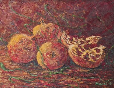 Картина под названием "Granatäpfel III" - Mirsada Masal, Подлинное произведение искусства, Масло Установлен на Деревянная ра…